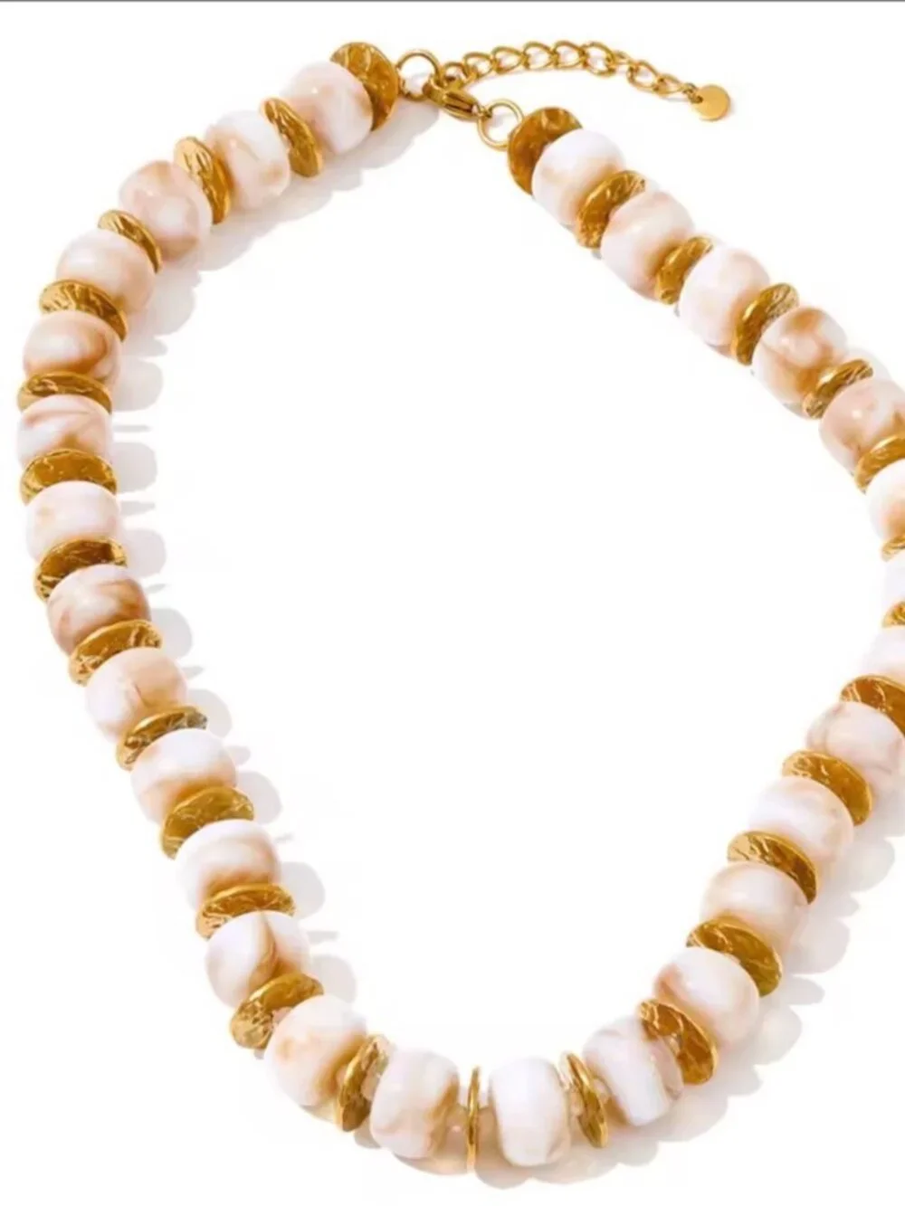 Cream and Gold Marble Resin Bead Necklace